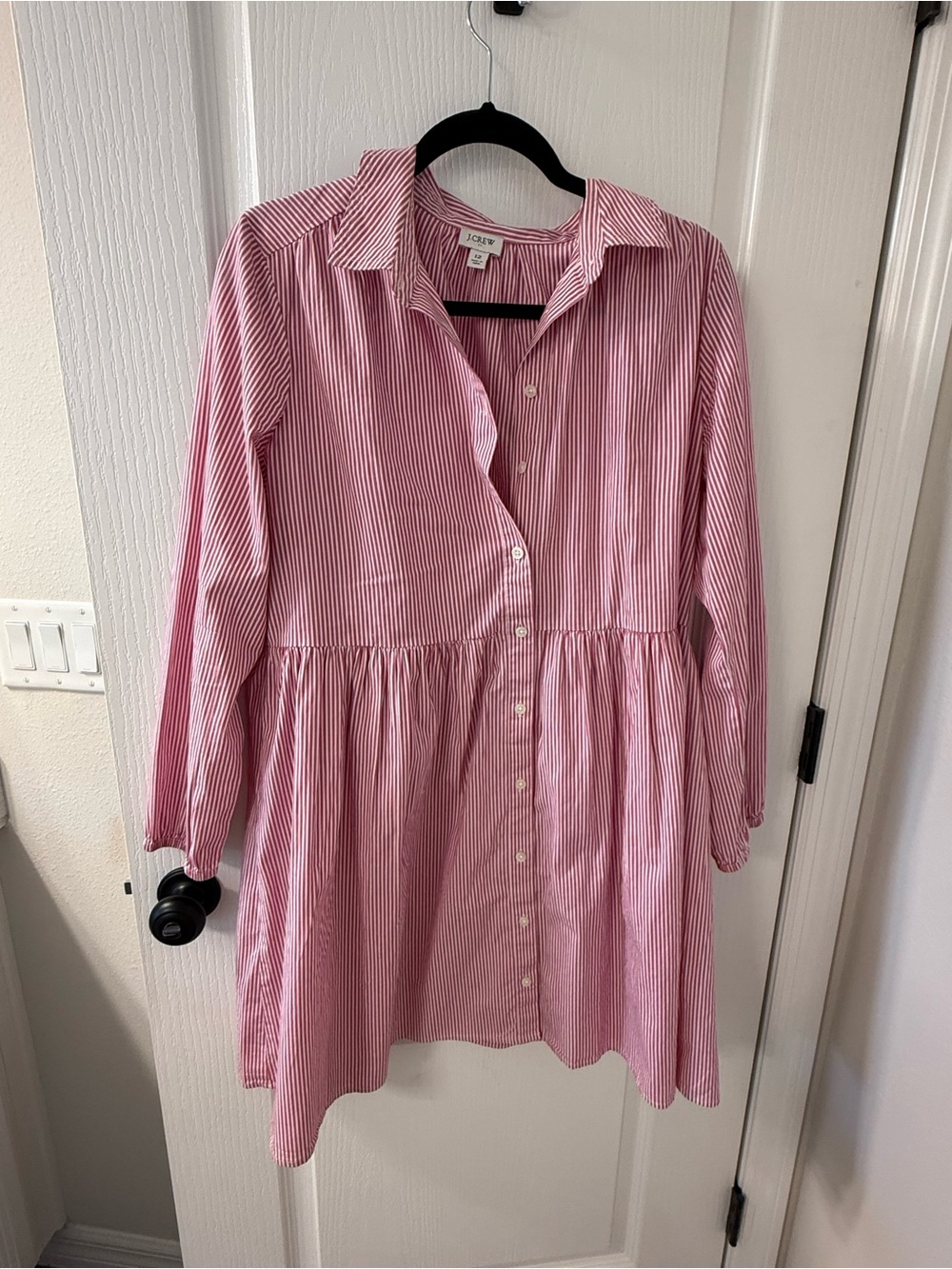 J. Crew Pink and White Striped Button-Front Casual Dress